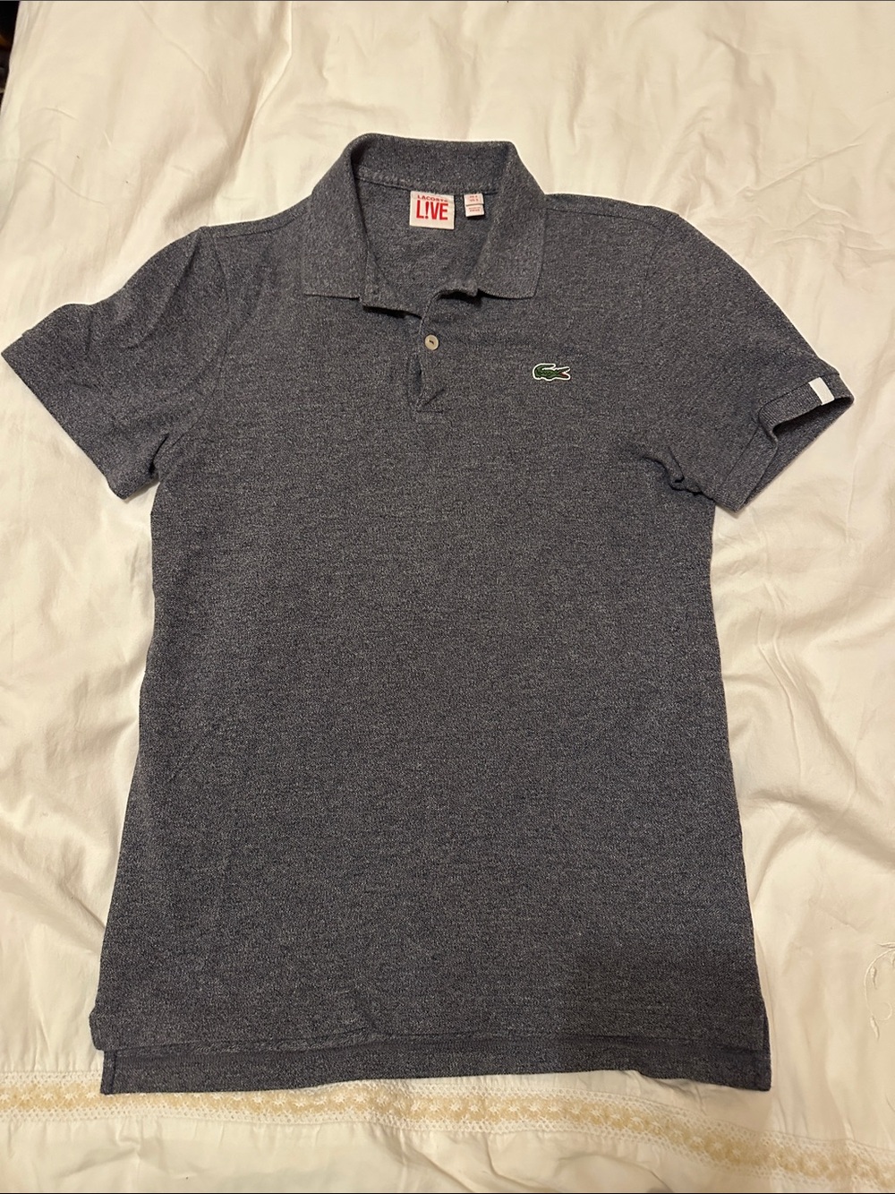 Lacoste Men's Heather Dark Blue Polo with Green Crocodile